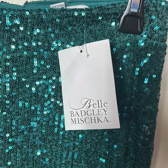 NWT Belle by Badgley Mischka Iris EMERALD GREEN sequin flat front drapey pants - Picture 14 of 14